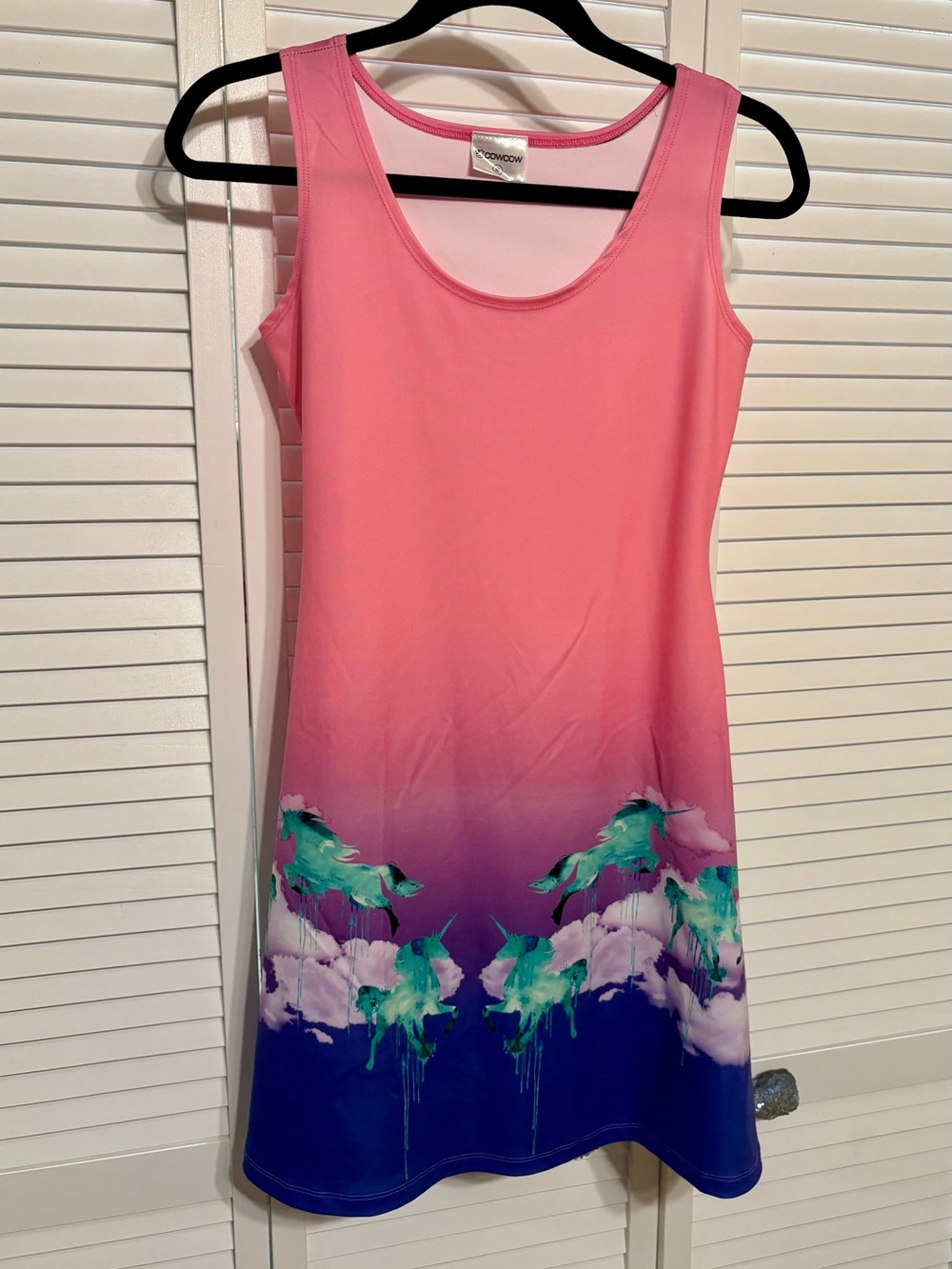 Sleeveless Pink Ombre Dripping Unicorns in the Clouds -Print Mini Dress